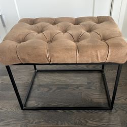 Brown Vegan Leather Tufted Black Metal Base Bench or Ottoman