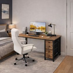 Desk 40 Inches with 4 Fabric Drawers, Kids Student Reversible Small Desks for Home Office Small Space, Work PC Desk Table for Bedroom, Rustic B