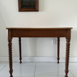 Victorian Antique Solid Wood Bobbin Leg Writing Desk Console Table
