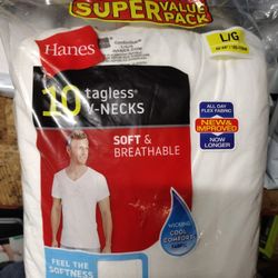 Only One Pack Available Large 10 Pack Hanes V-neck Large 42 To 44 White Cotton T-shirts