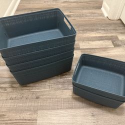 Curver Jute Plastic Baskets Denim Blue, 6-Pack 4 Medium and 2 Small $8 All