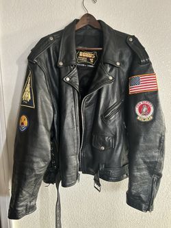 Vintage BONUS Genuine Full Grain Cowhide Leather Terminator Style Biker/Bomber Jacket/Coat