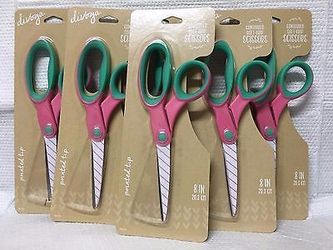 LOT OF 6 DIVOGA CONTOURED SOFT GRIP SCISSORS - FUN CUTE PRINTED DESIGN CRAFTS new