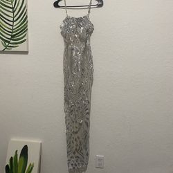 Silver Sequins Prom Dress 