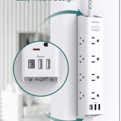 Surge Protector Power Strip - 15 FT Extension Cord, Power Strip with 12 Widely AC Outlet 3 USB, Flat Plug Wall Mount Overload Protection, 1050J, Desk 