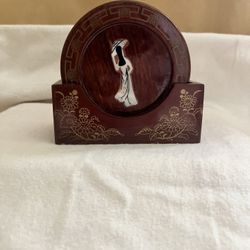 Vintage Decorative Wood Coaster Set