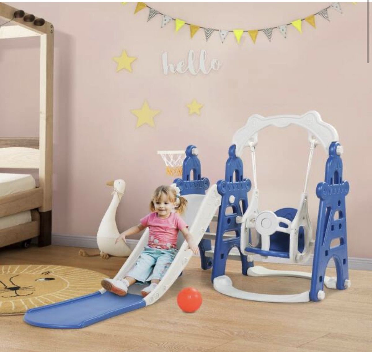 "Kids Slide 3-in-1 and Swing Set Toddler Climber Playset Indoor Outdoor Playground, Blue White NEW  B1-38T  Brand new in box "