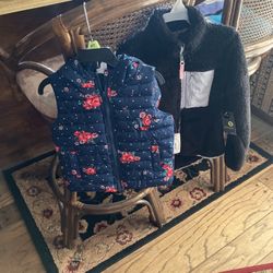Two Little Girls Jackets, One Xersion Fleece Size 6 And One Quilted Vest With Hood, Size 4.  Both New With Tags.