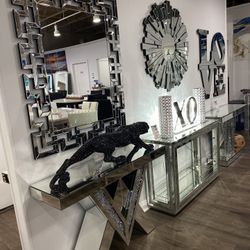 MIRRORED ACCENT TABLES SOFA TABLES CANITY STOOLS VANITY SETS WALL MIRRORS ON SALE PRICES STARTING @$299!!****