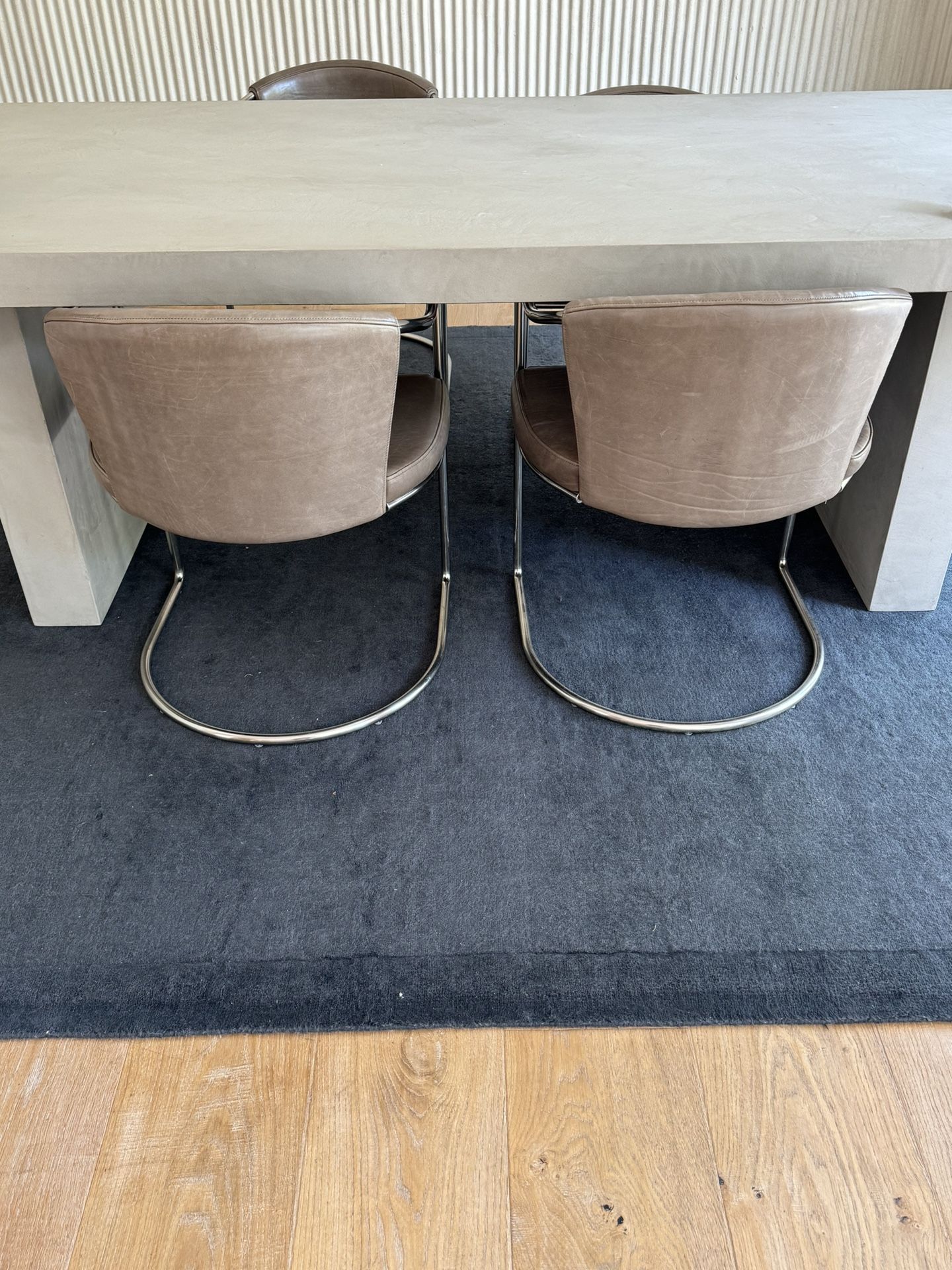 4 CB2 Grey Leather Dining chairs