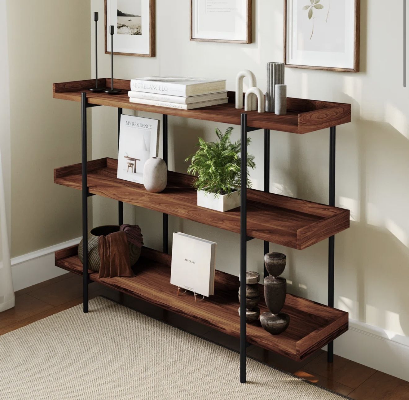 New 3 Shelf 35" H Storage Display Unit Bookcase in Rustic Wood Grain Finish