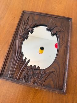 Vintage Carved Wooden Butterfly & Floral Wall Mirror