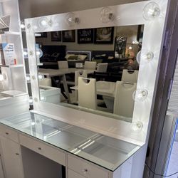 NEW OFFER! 7-drawer Makeup Vanity Set with Lighting White High Gloss