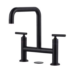 Double Handle Bridge Faucet with Kitchen Sink Hole Cover in Oil Rubbed Bronze