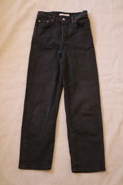 Levi's Ribcage Straight Ankle Jeans Women's 26 Black Faded Denim 99% Cotton