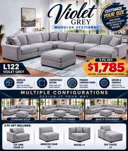 Violet Grey Modular Sectional Sofa 5-Piece Set New in Box