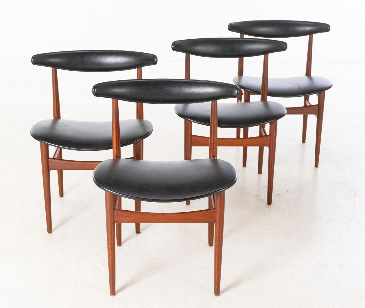 4 Danish Organic Wood Leather Dining Chairs 