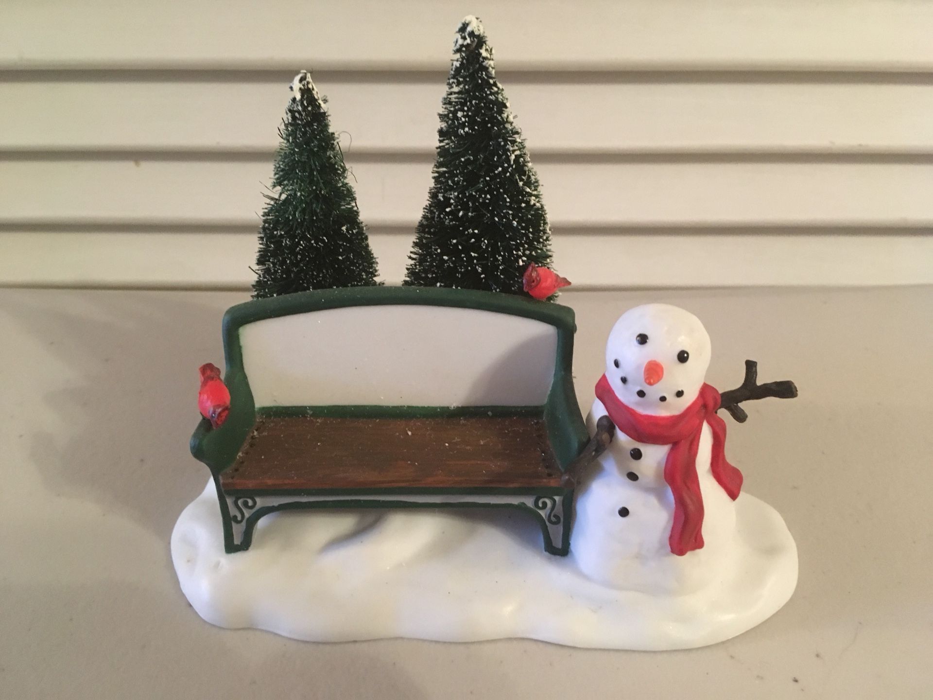 Dept. 56 Snowman and Bench Entitled “Our Own Village Park Bench”