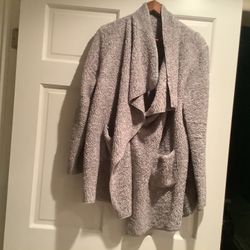 Women's Tweed Drape Front Shawl Collar Sweater One Button With Pockets. large