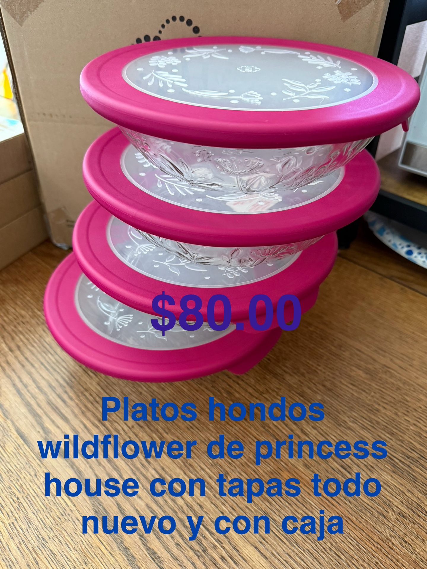 Platón Hondos Con Tapa Set De 4 👉 princess house todo nuevo y con caja 📦