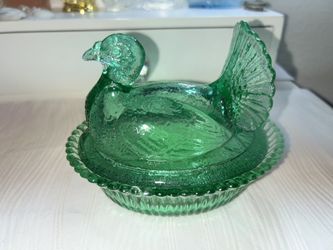 Vintage Green Turkey On Nest