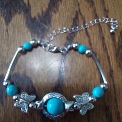 Natural Turquoise and Silver Adjustable Bracelet