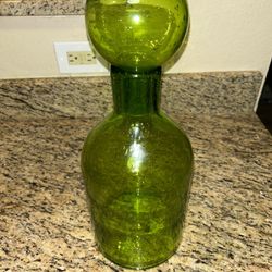 Large Vintage Green Bubble Glass Decanter 