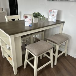 5pc Dining Table W/ Shelf Space & Barstools 