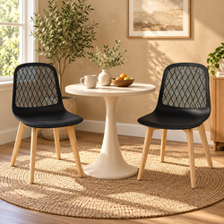Set of 2 Black Dining Chairs - Wood Legs - New