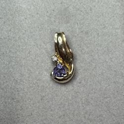 10K Solid Gold Pendant w/ 4MM Trillion Cut Tanzanite & Diamond Chip Accent 1.1g