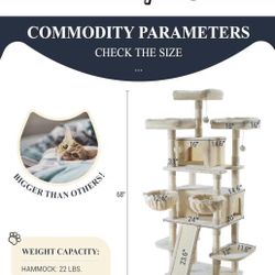 😀 Allewie 68 Inches Cat Tree/House and Towers for Big Feline/Scratching Post/Multi-Level Large Kitty Climbing Tree with Condo/Beige