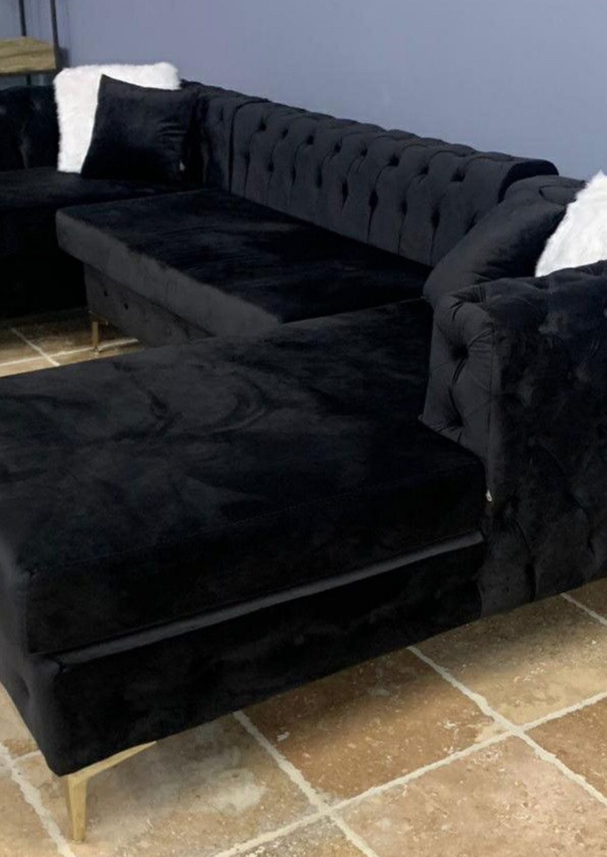 Lydia Velvet Black Double Chaise Sectional / couch /Living room set