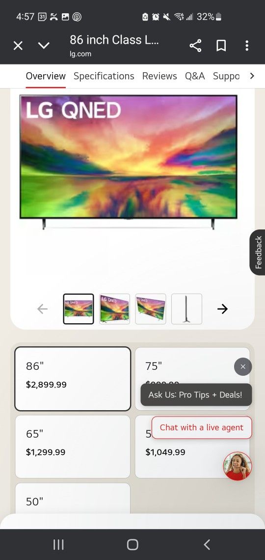 LG 86" QNED80 URA Series 4K UHD Smart webOS TV
