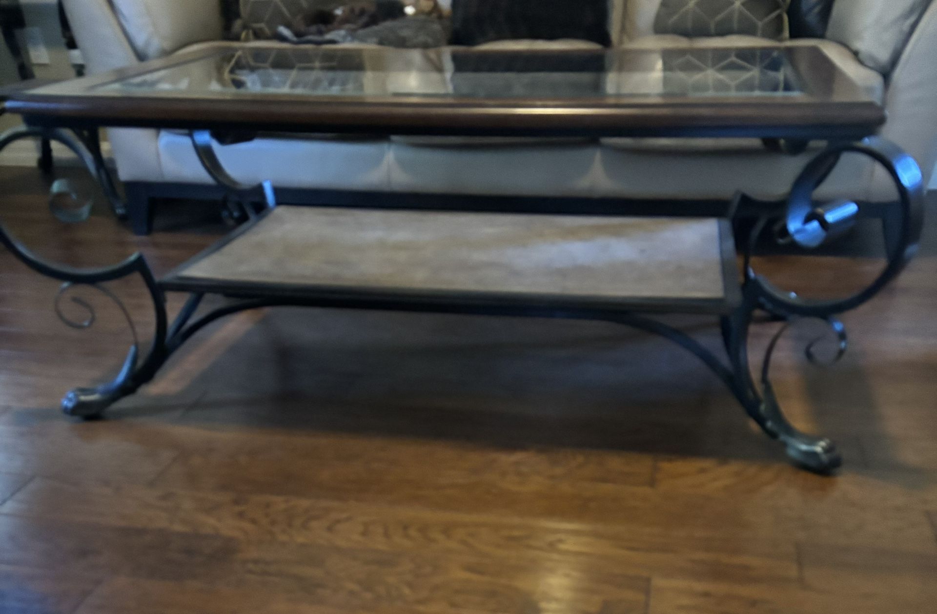 Solid Wood And Wrought Iron Coffee 3 Piece Sets ,”3 Beautiful Tables” 