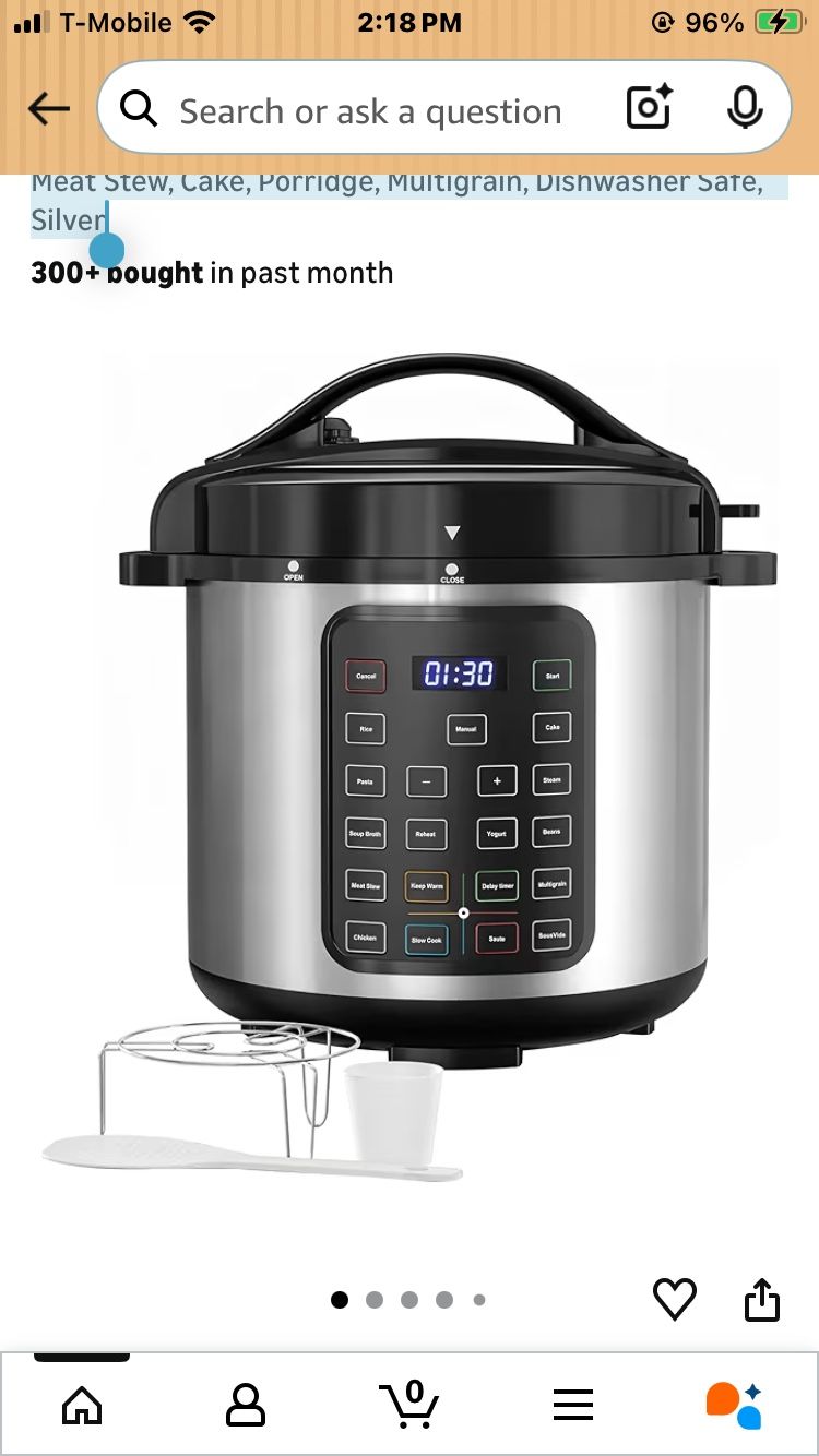 Simple Deluxe 16-in-1 Electric Pressure Cooker, 8QT Stainless Steel & Non-Stick Multi Cooker for Slow Cook, Meat Stew, Cake, Porridge, Multigrain, Dis