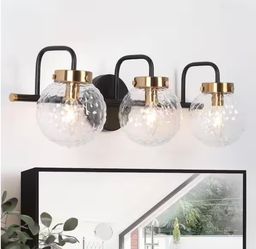 Modern 3-Light Black Vanity Light Brass Wall Light with Raspberry Glass Shade for Bathroom Vanity Mirror and Powder Room