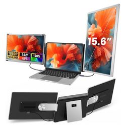 15.6" Laptop Screen Extender, 1080P FHD Laptop Monitor Extender with 120% sRGB, 235°Rotation Detachable Dual Monitor, Plug & Play, Triple Screen Compa