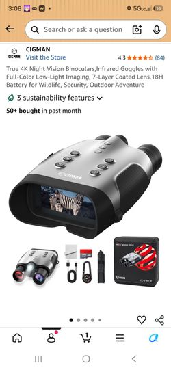 True 4K Night Vision Binoculars,Infrared Goggles with Full-Color Low-Light