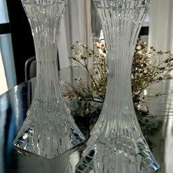Vintage 1980 Art Deco Style Mikasa Crystal Candle Stick Holders Heavy Set of 2