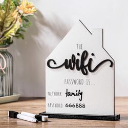 WiFi Pattern Password Sign for Home Wooden Table WiFi Pattern Sign Wooden with Board Erasable Pen Chalkboard Table Centerpieces Decoration for Home Bu