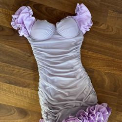 Lavender Mini Dress With Ruffles Size Extra Small By Shein Brand New
