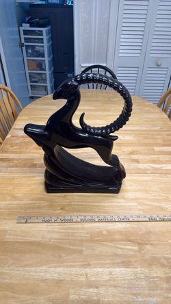 Black Ceramic Art Deco Ibex Gazelle Figurine