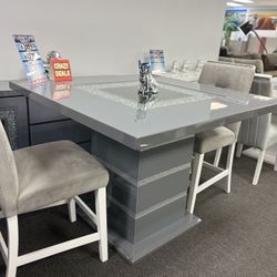 Gray Square Bar Table W/ 4 Free Microfiber Bar Stools! Labor Day Pre-sale Now!