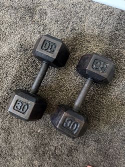 two 30 LB dumbbells