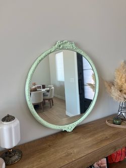 Vintage Ornate Round Green Wall Mirror