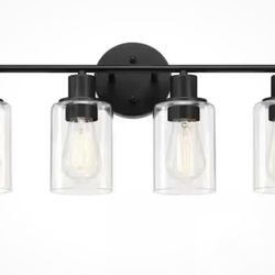  4-Light  Black Bathroom Vanity Light w/Clear Glass