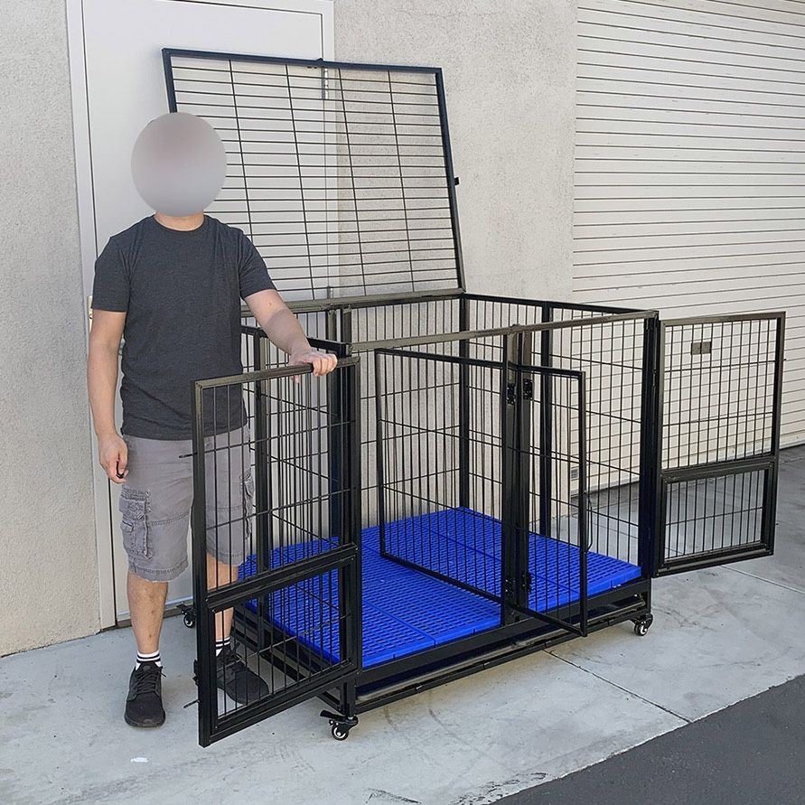 (New) $280 X-Large 49” Heavy-Duty Folding Dog Cage 49x38x43” Two-Door Crate Kennel w/ Divider