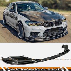 FOR 2018-20 BMW M5 F90 3D STYLE 3PC REAL CARBON FIBER FRONT BUMPER LIP SPLITTER