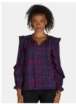 The Pioneer Woman Ruffle Blouse with Long Sleeves, Size 1X (16W-18W).   (T)
