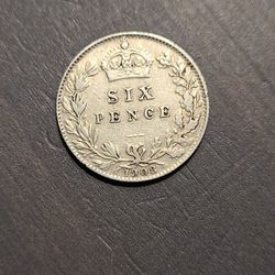 1908 King George British Lucky Sixpence Coin 